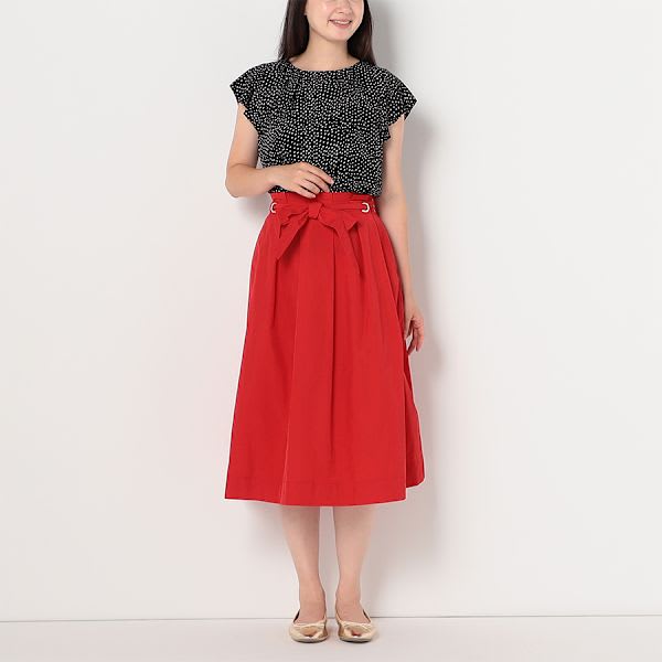 ウエストリボン付きフレアスカート