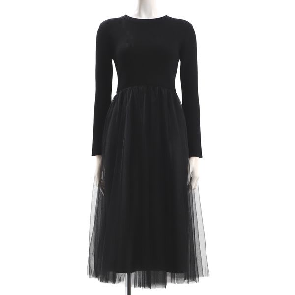 リブニットチュールドッキングワンピース