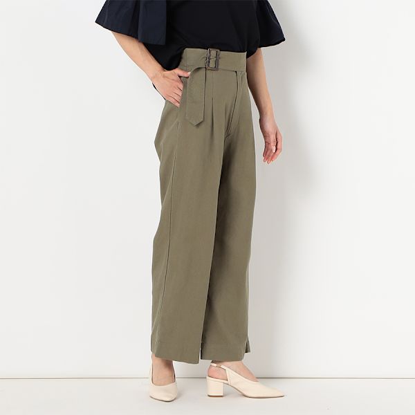 ウエストベルト付きワイドパンツ