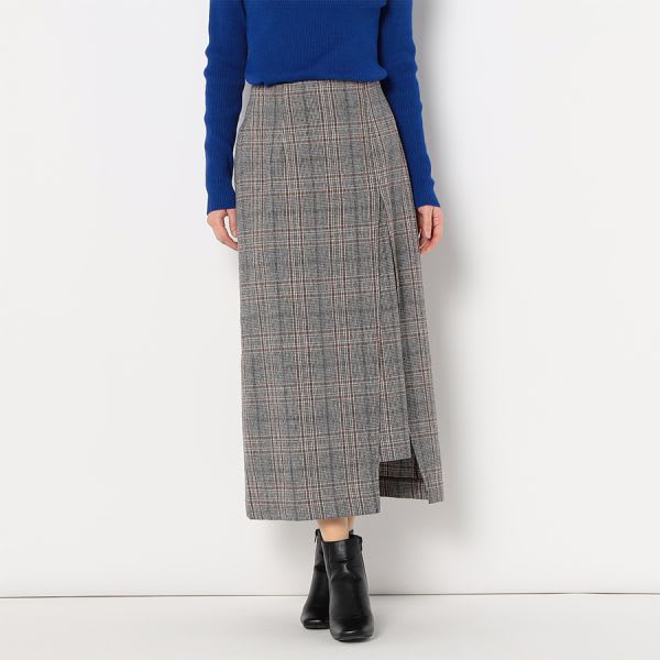 チェック柄ラップスカート