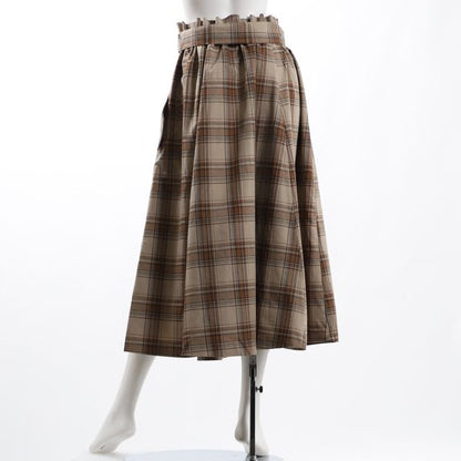 チェック柄ベルト付きフレアスカート