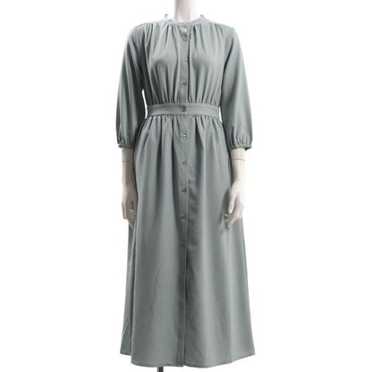 フロントボタンギャザーワンピース