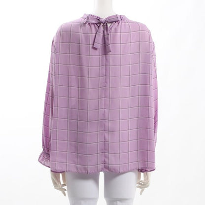 バックリボンデザインチェック柄ブラウス