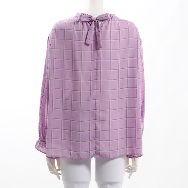 バックリボンデザインチェック柄ブラウス