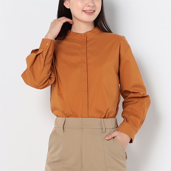 バックテールデザインバンドカラーシャツ