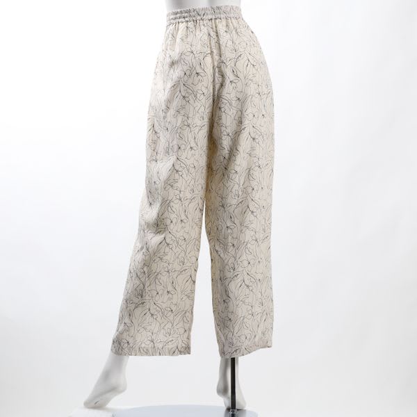 ラインプリント総柄ドロストワイドパンツ