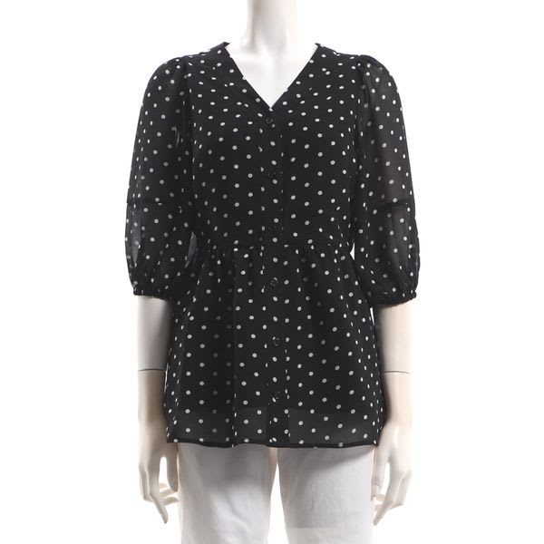 ドット柄ペプラムブラウス