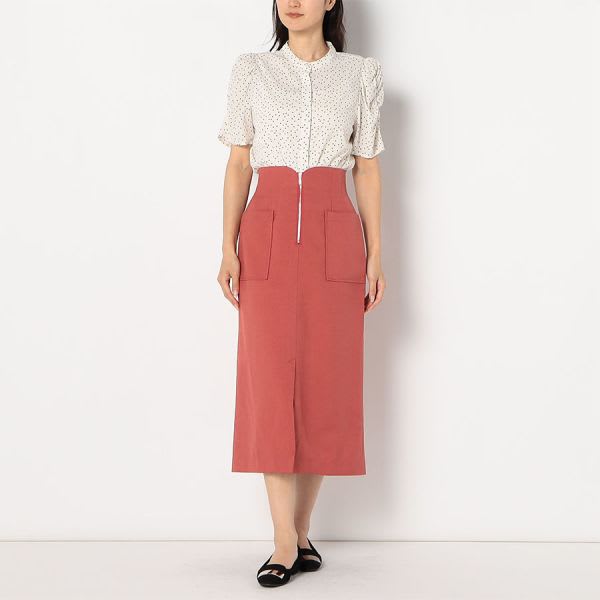 ドットプリントパフスリーブブラウス