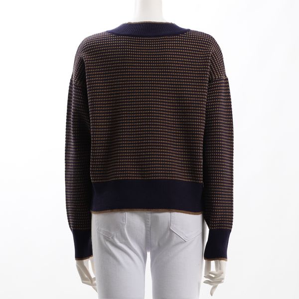 編み柄リブデザインクルーネックニット