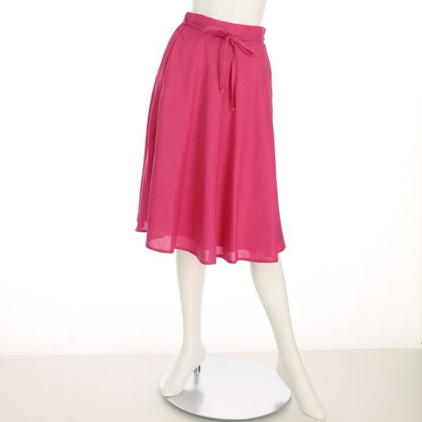 麻調合繊ウエストリボンフレアスカート