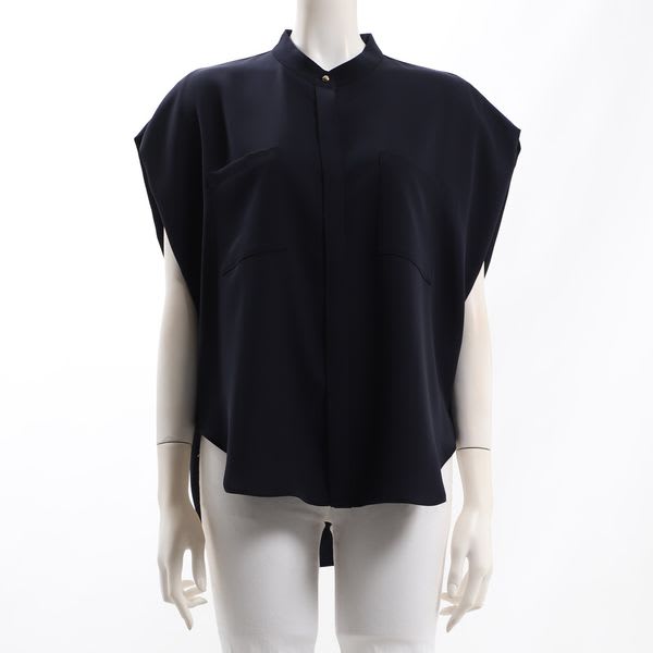 ポケット付きバンドカラーブラウス