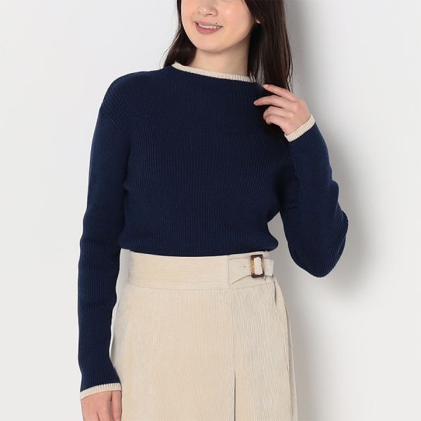 バイカラーボトルネックニット