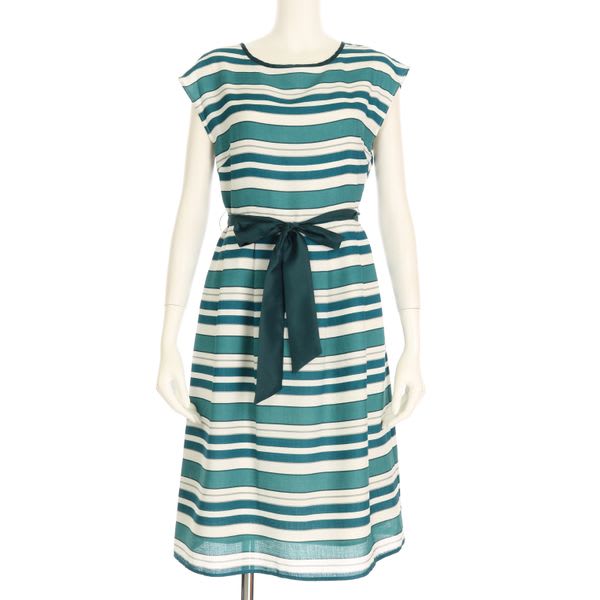 麻調マルチボーダー柄ワンピース