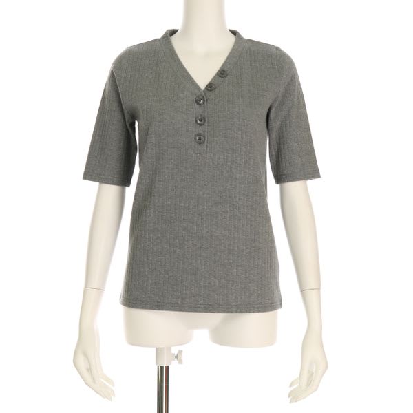 Vヘンリーネックリブカットソー