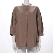 ゆったりデザイン前開きバンドカラーシャツ