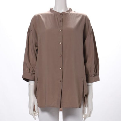 ゆったりデザイン前開きバンドカラーシャツ