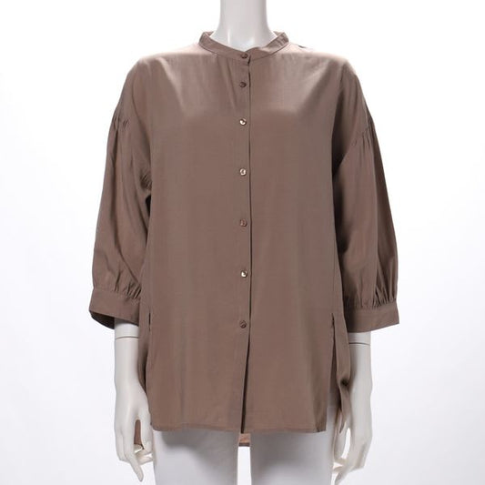 ゆったりデザイン前開きバンドカラーシャツ