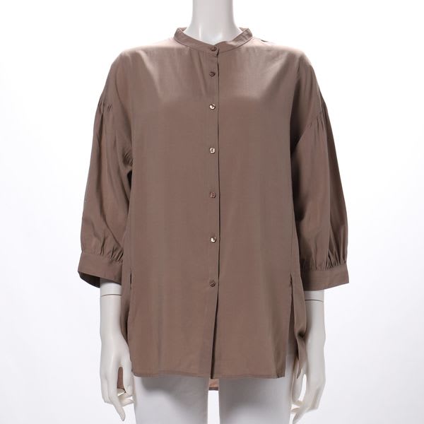 ゆったりデザイン前開きバンドカラーシャツ