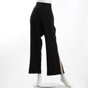 バイカラーデザインサイドスリットワイドパンツ