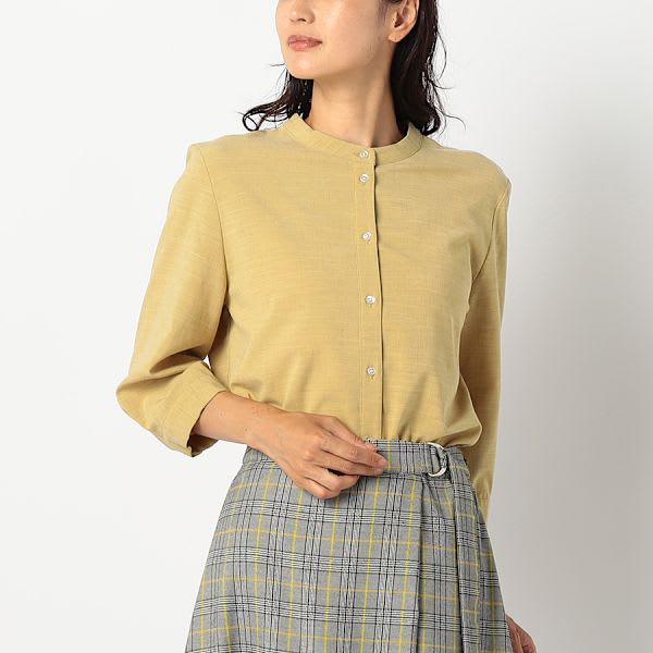 サイドスリットバンドカラーブラウス