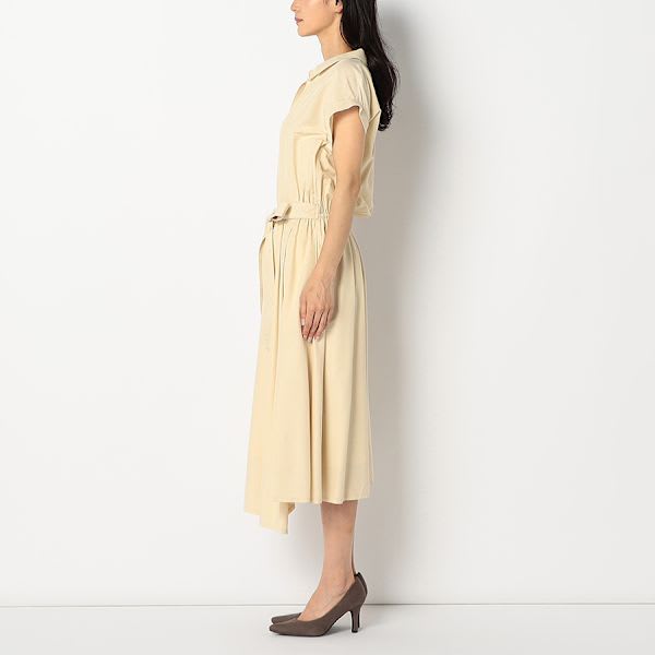 ウエストリボン付きスキッパーネックワンピース