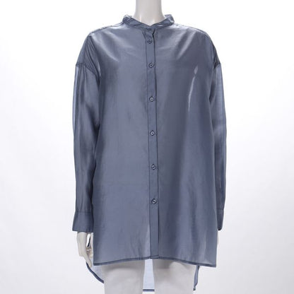 シアー素材前開きバンドカラーブラウス