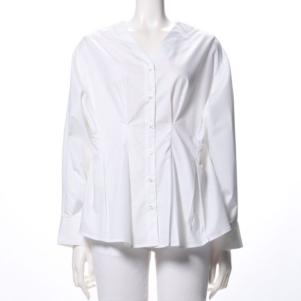 ウエスト切替えデザインVネックブラウス