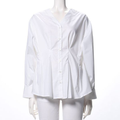 ウエスト切替えデザインVネックブラウス