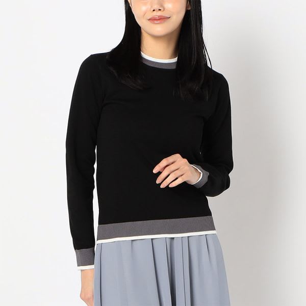 配色デザインクルーネックニット
