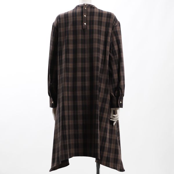 裾イレギュラーデザインチェック柄ワンピース