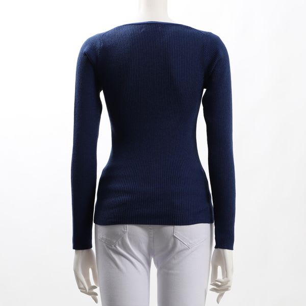 Vネックリブニット