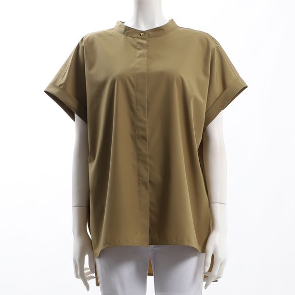 バンドカラー前後差シャツ