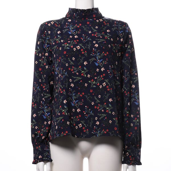 フリルスタンドカラーフラワーブラウス