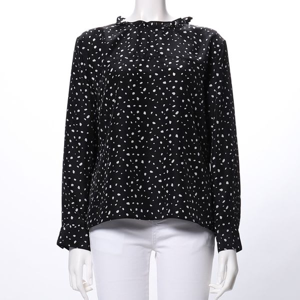 フリルネックブラウス