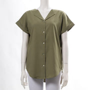 リネンライクオープンフロントネックブラウス