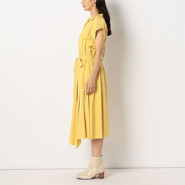 ウエストリボン付きスキッパーネックワンピース