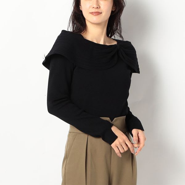 肩リボンオフショルダーニット