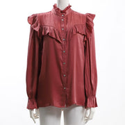 フリル前開きブラウス