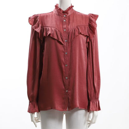 フリル前開きブラウス