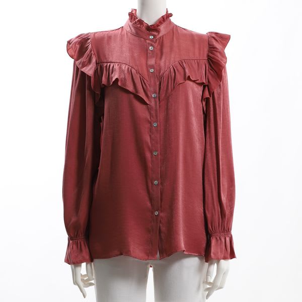 フリル前開きブラウス