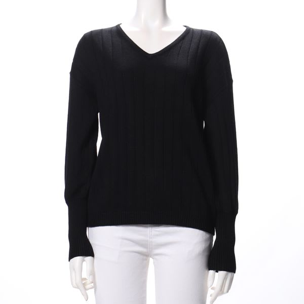 ワイドリブVネックニット