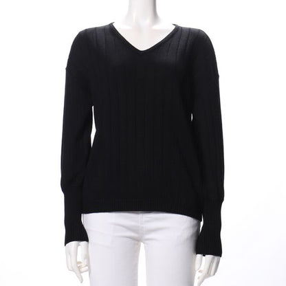 ワイドリブVネックニット