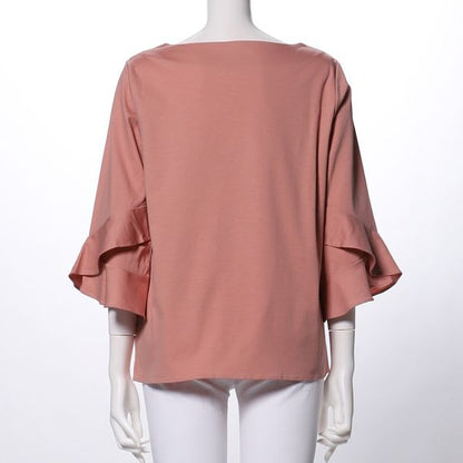 ラッフルスリーブボートネックカットソー