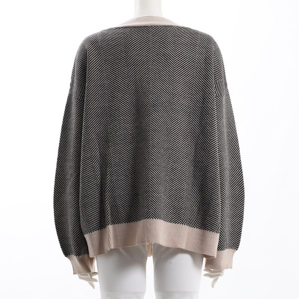 ヘリンボーン柄Vネックカーディガン