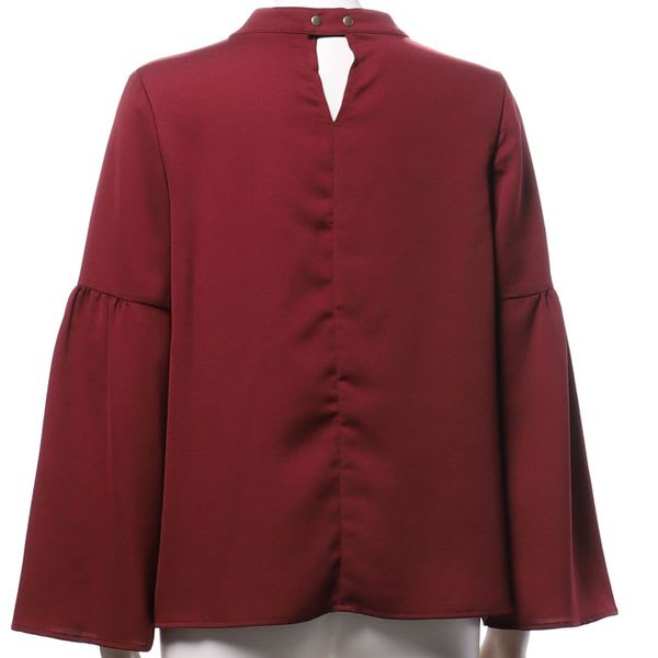 スタンドカラーフレアスリーブブラウス