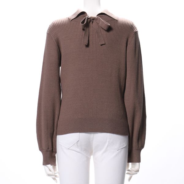 バックリボンリブニット