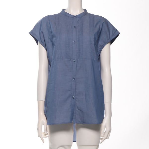 バックテールデザインバンドカラーブラウス