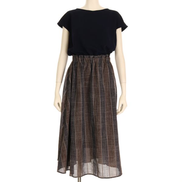 太めストライプ柄ドッキングワンピース