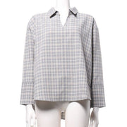 チェック柄スキッパーネックブラウス