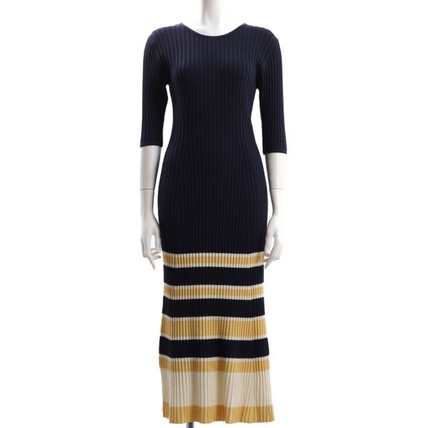 マルチボーダー柄リブニットワンピース